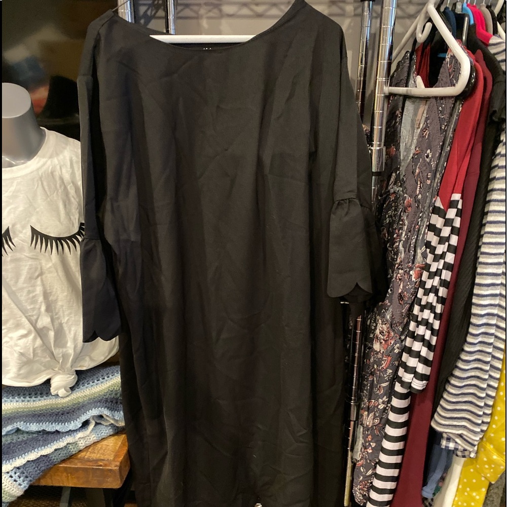 tickled teal black plus size bell sleeve dress